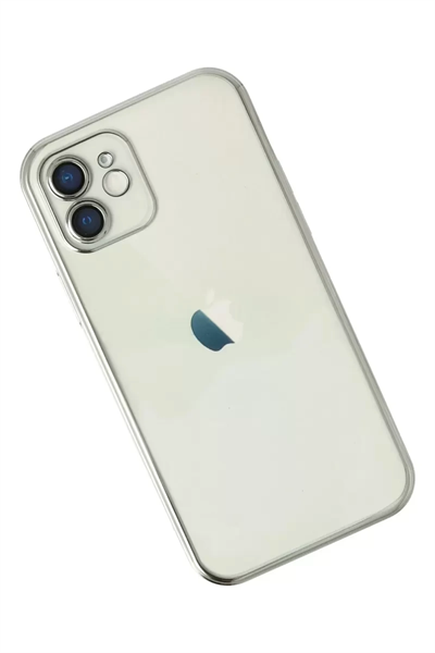 Apple iPhone 12 Kılıf Lensli Silikon - Gümüş