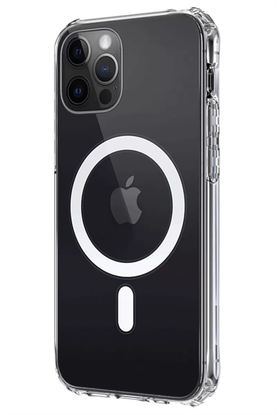 Apple iPhone 12 Kılıf Magneticsafe Şeffaf Silikon - Şeffaf