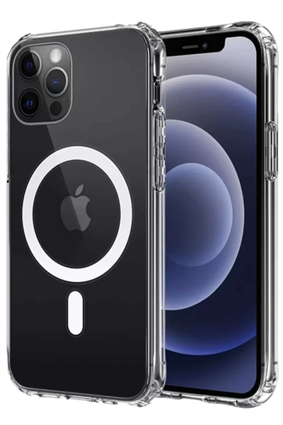 Apple iPhone 12 Kılıf Magneticsafe Şeffaf Silikon - Şeffaf