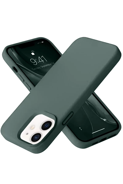 Apple iPhone 12 Kılıf Nano içi Kadife Silikon - Koyu Yeşil