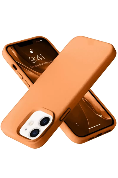 Apple iPhone 12 Kılıf Nano içi Kadife Silikon - Turuncu