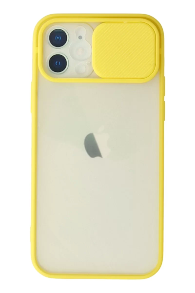 Apple iPhone 12 Kılıf Palm Buzlu Kamera Sürgülü Silikon - Sarı