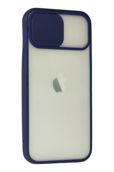 Apple iPhone 12 Kılıf Palm Buzlu Kamera Sürgülü Silikon - Lacivert