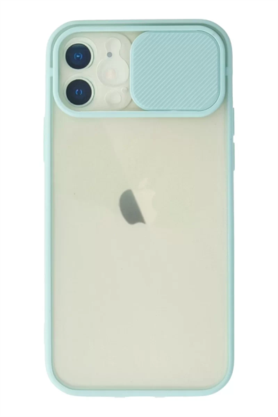 Apple iPhone 12 Kılıf Palm Buzlu Kamera Sürgülü Silikon - Turkuaz