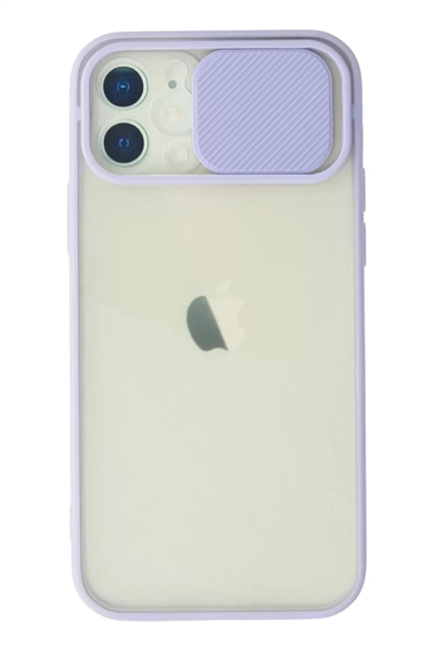 Apple iPhone 12 Kılıf Palm Buzlu Kamera Sürgülü Silikon - Lila