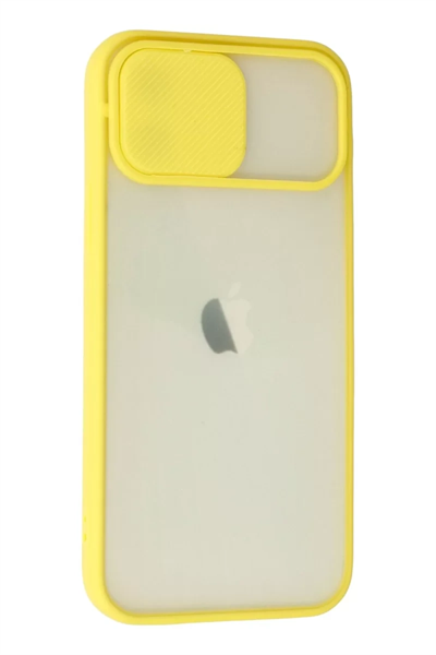 Apple iPhone 12 Kılıf Palm Buzlu Kamera Sürgülü Silikon - Sarı