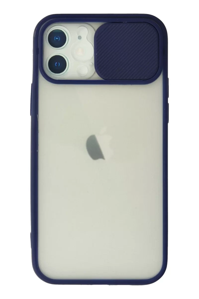 Apple iPhone 12 Kılıf Palm Buzlu Kamera Sürgülü Silikon - Lacivert