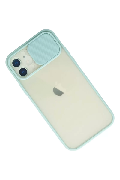 Apple iPhone 12 Kılıf Palm Buzlu Kamera Sürgülü Silikon - Turkuaz
