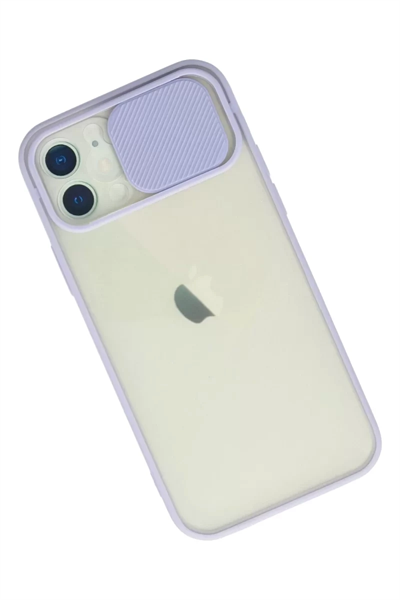 Apple iPhone 12 Kılıf Palm Buzlu Kamera Sürgülü Silikon - Lila