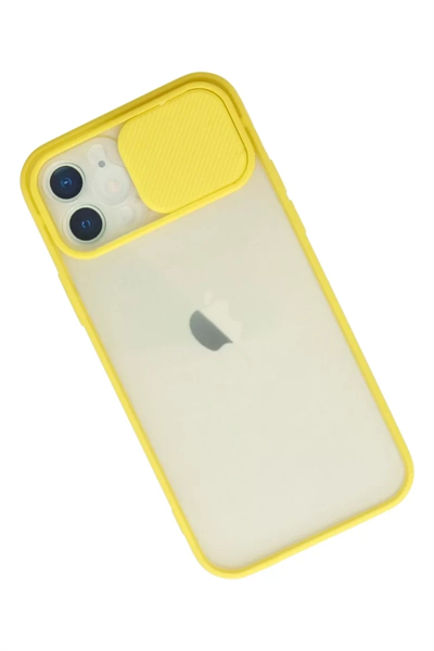 Apple iPhone 12 Kılıf Palm Buzlu Kamera Sürgülü Silikon - Sarı