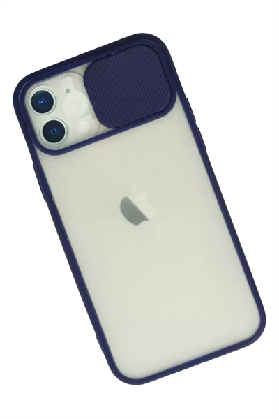 Apple iPhone 12 Kılıf Palm Buzlu Kamera Sürgülü Silikon - Lacivert