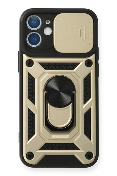 Apple iPhone 12 Kılıf Pars Lens Yüzüklü Silikon - Gold
