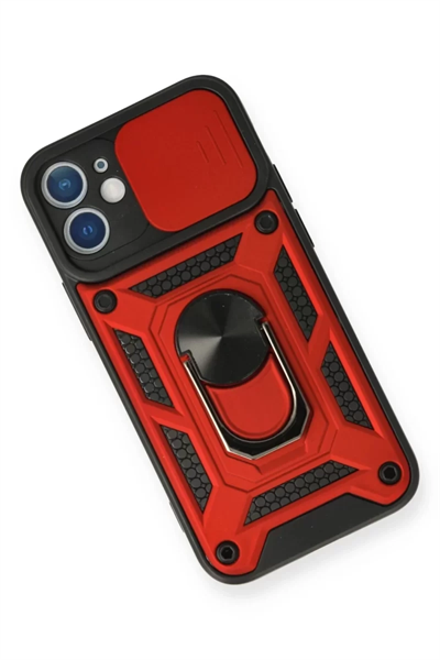 Apple iPhone 12 Kılıf Pars Lens Yüzüklü Silikon - Kırmızı