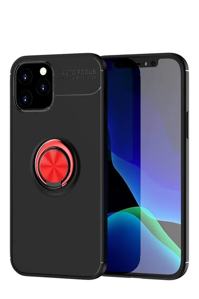 Apple iPhone 12 Kılıf Range Yüzüklü Silikon - Siyah-Kırmızı