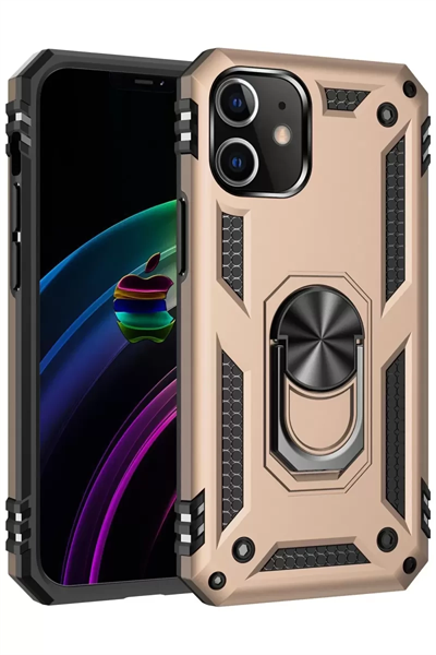 Apple iPhone 12 Kılıf Sofya Yüzüklü Silikon Kapak - Gold