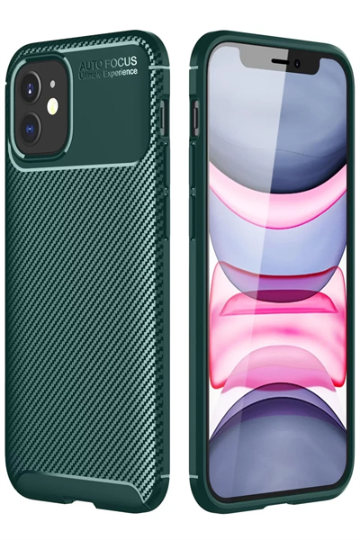Apple iPhone 12 Mini Kılıf Auto Focus Karbon Kapak - Yeşil