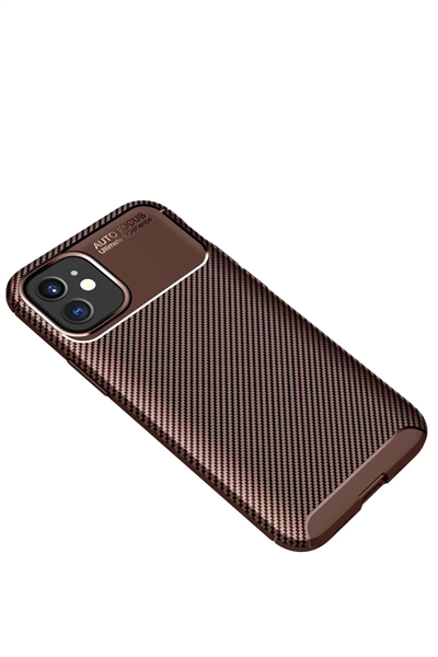 Apple iPhone 12 Mini Kılıf Auto Focus Karbon Kapak - Kahverengi