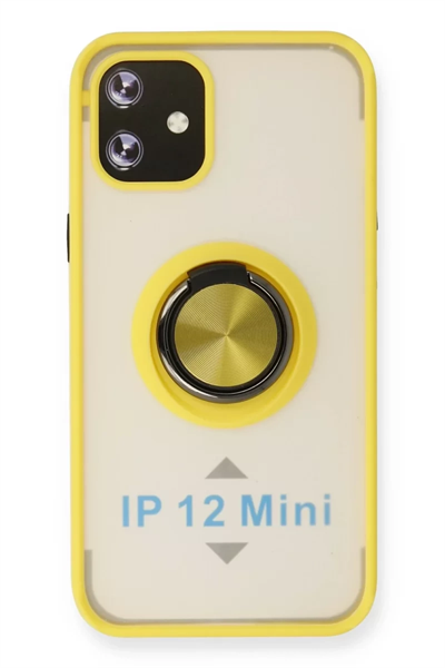 Apple iPhone 12 Mini Kılıf Montreal Yüzüklü Silikon Kapak - Sarı
