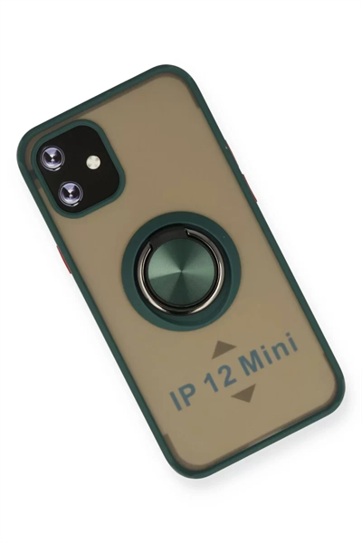Apple iPhone 12 Mini Kılıf Montreal Yüzüklü Silikon Kapak - Yeşil