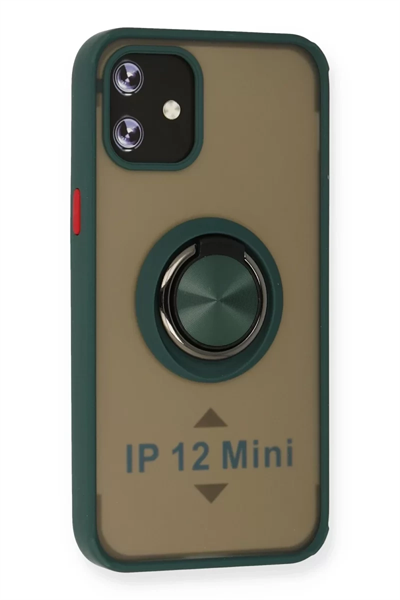 Apple iPhone 12 Mini Kılıf Montreal Yüzüklü Silikon Kapak - Yeşil
