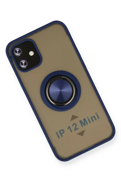 Apple iPhone 12 Mini Kılıf Montreal Yüzüklü Silikon Kapak - Lacivert