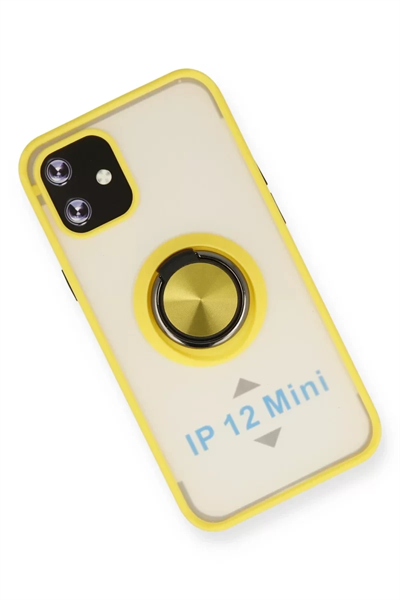 Apple iPhone 12 Mini Kılıf Montreal Yüzüklü Silikon Kapak - Sarı