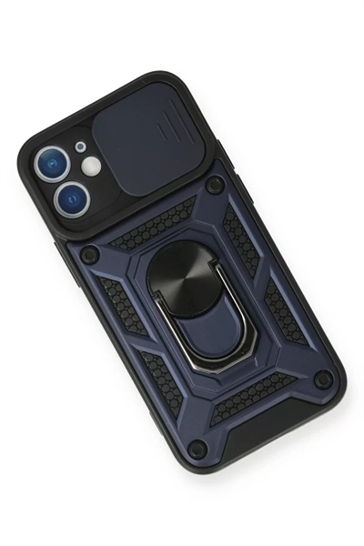 Apple iPhone 12 Mini Kılıf Pars Lens Yüzüklü Silikon - Lacivert