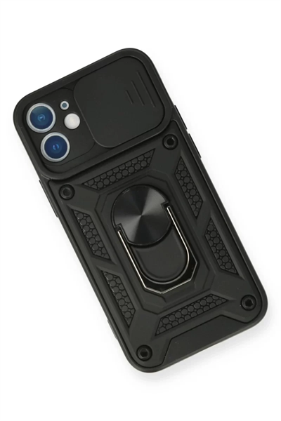 Apple iPhone 12 Mini Kılıf Pars Lens Yüzüklü Silikon - Siyah