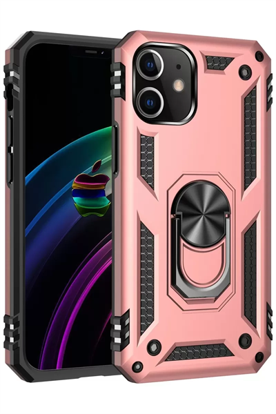 Apple iPhone 12 Mini Kılıf Sofya Yüzüklü Silikon Kapak - Rose
