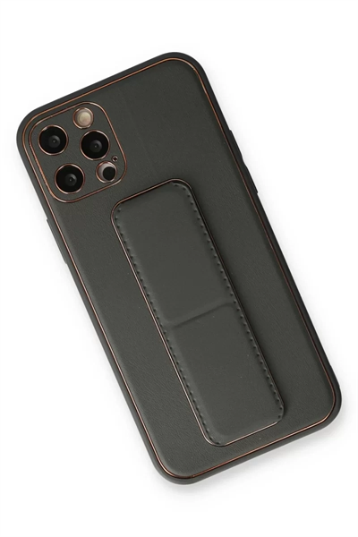 Apple iPhone 12 Pro Kılıf Coco Deri Standlı Kapak - Füme