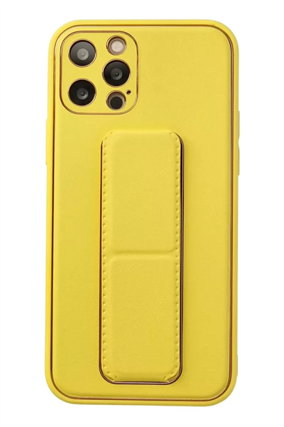 Apple iPhone 12 Pro Kılıf Coco Deri Standlı Kapak - Sarı