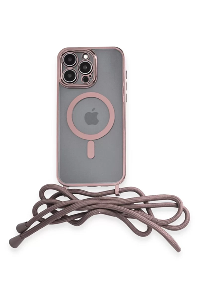 Apple iPhone 12 Pro Kılıf Divo Lazer Askılı Magsafe Kapak - Pembe