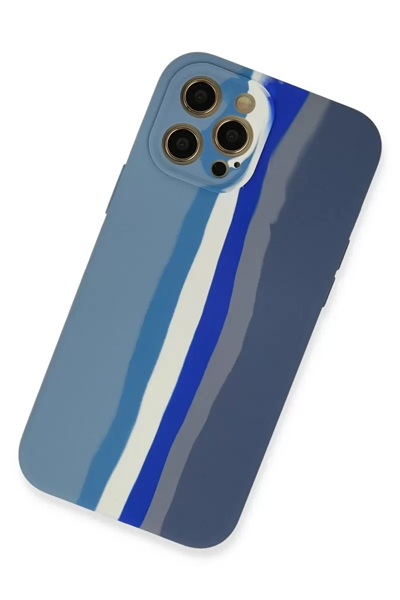 Apple iPhone 12 Pro Kılıf Ebruli Lansman Silikon - Mavi-Gri