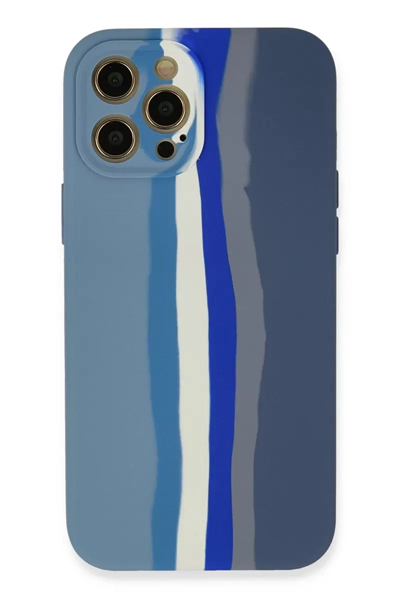Apple iPhone 12 Pro Kılıf Ebruli Lansman Silikon - Mavi-Gri