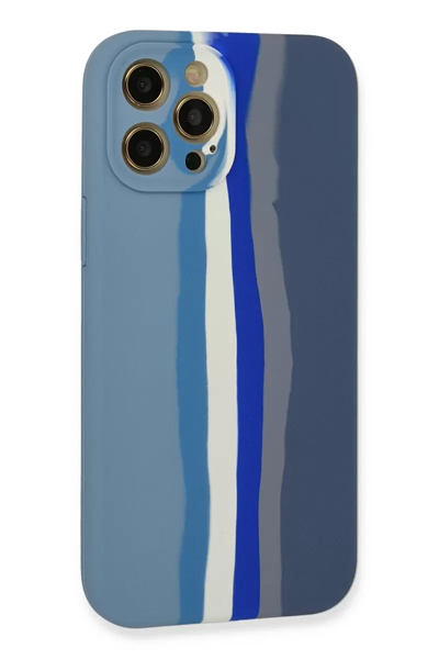 Apple iPhone 12 Pro Kılıf Ebruli Lansman Silikon - Mavi-Gri