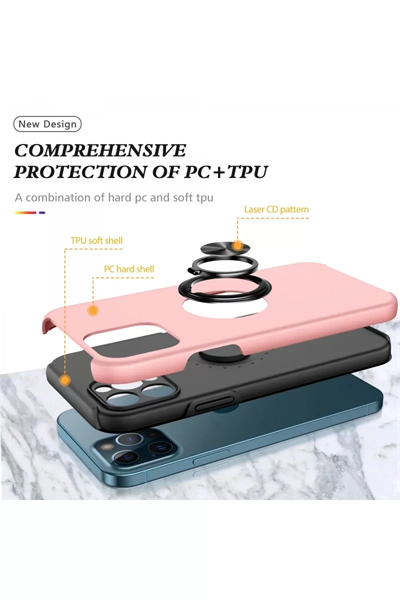 Apple iPhone 12 Pro Kılıf Elit Yüzüklü Kapak - Pembe