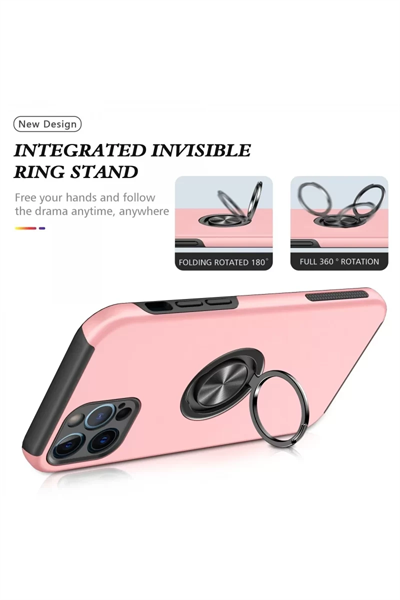 Apple iPhone 12 Pro Kılıf Elit Yüzüklü Kapak - Pembe