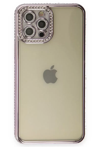 Apple iPhone 12 Pro Kılıf Joke Taşlı Silikon - Mor