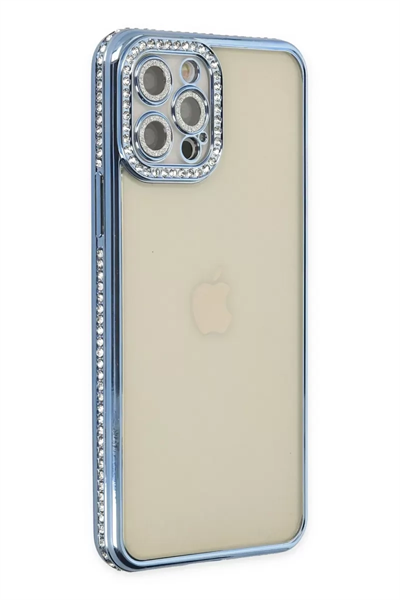 Apple iPhone 12 Pro Kılıf Joke Taşlı Silikon - Mavi