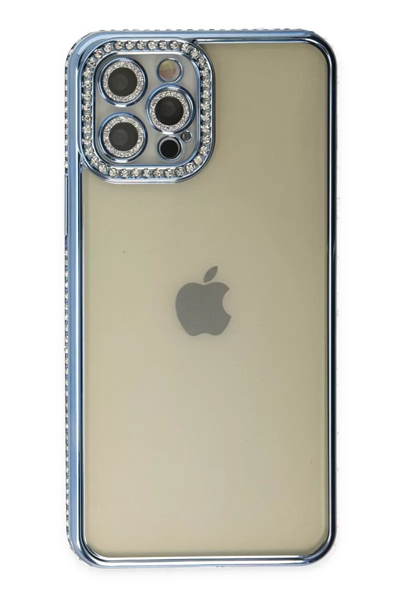 Apple iPhone 12 Pro Kılıf Joke Taşlı Silikon - Mavi