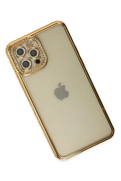 Apple iPhone 12 Pro Kılıf Joke Taşlı Silikon - Gold