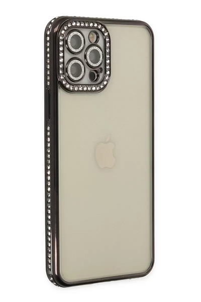 Apple iPhone 12 Pro Kılıf Joke Taşlı Silikon - Siyah