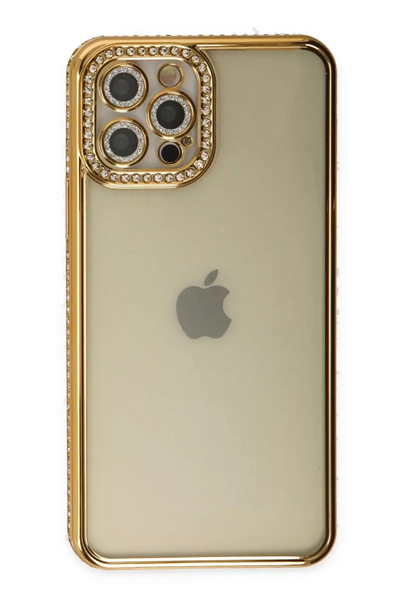 Apple iPhone 12 Pro Kılıf Joke Taşlı Silikon - Gold