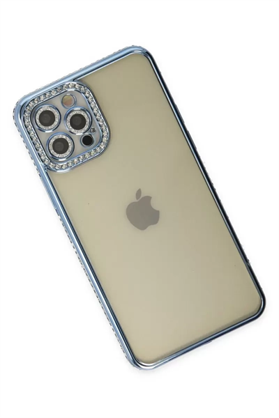 Apple iPhone 12 Pro Kılıf Joke Taşlı Silikon - Mavi