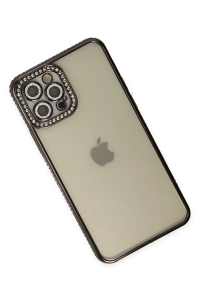 Apple iPhone 12 Pro Kılıf Joke Taşlı Silikon - Siyah