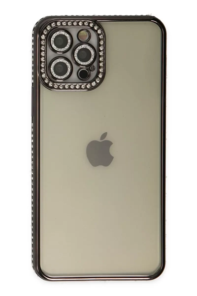Apple iPhone 12 Pro Kılıf Joke Taşlı Silikon - Siyah