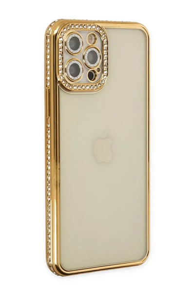 Apple iPhone 12 Pro Kılıf Joke Taşlı Silikon - Gold