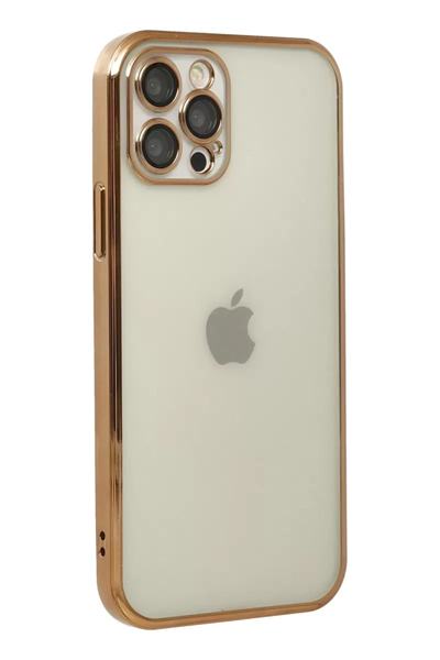 Apple iPhone 12 Pro Kılıf Lensli Silikon - Gold