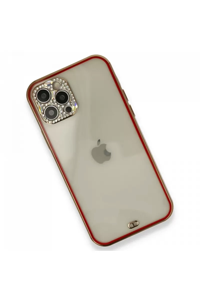 Apple iPhone 12 Pro Kılıf Liva Taşlı Silikon - Kırmızı