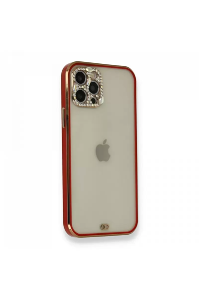 Apple iPhone 12 Pro Kılıf Liva Taşlı Silikon - Kırmızı